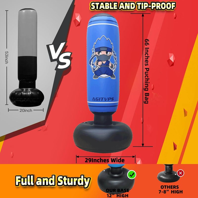 AGITVPS Inflatable Punching Bag Set, 66" Punching Bag for Boys & Girls Aged 8-12 with Kids Boxing Gloves, Super Air Pump | Suitable for Children's Daily Exercise, Happy Family Time - Image 3